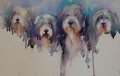   The Four Amigos Bearded Collie Watercolour Painting by Jean Haines