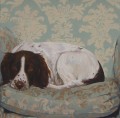 Springer Spaniel Lounging in a Favourite Chair. A Portrait in Oils by Jay Crowther