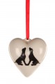 Hanging Heart with Two Loving Labradors Handmade Ceramic Heart Hanging on a Red Ribbon